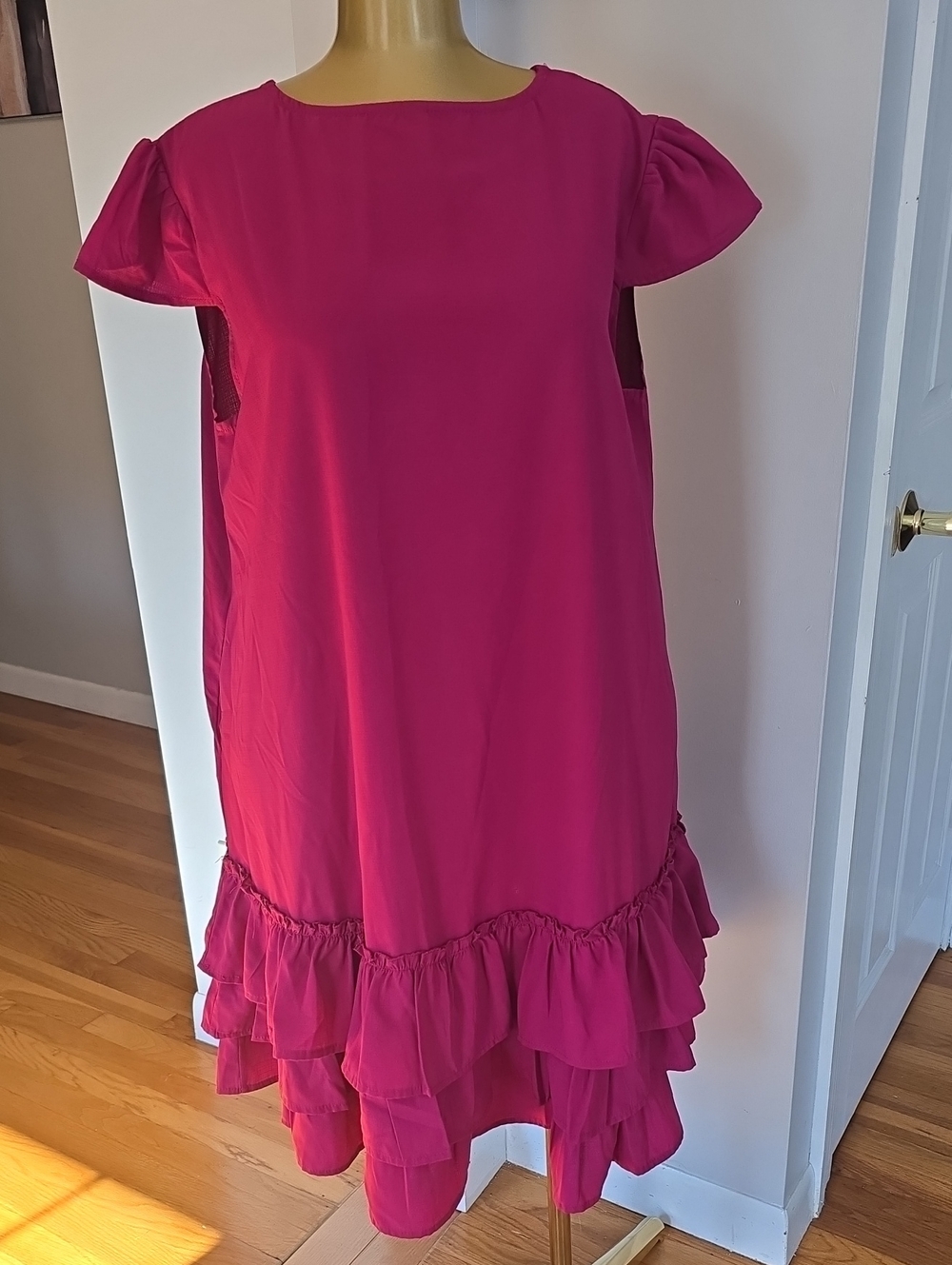 Women's Ruffle Hem Shift Dress - Hot Pink